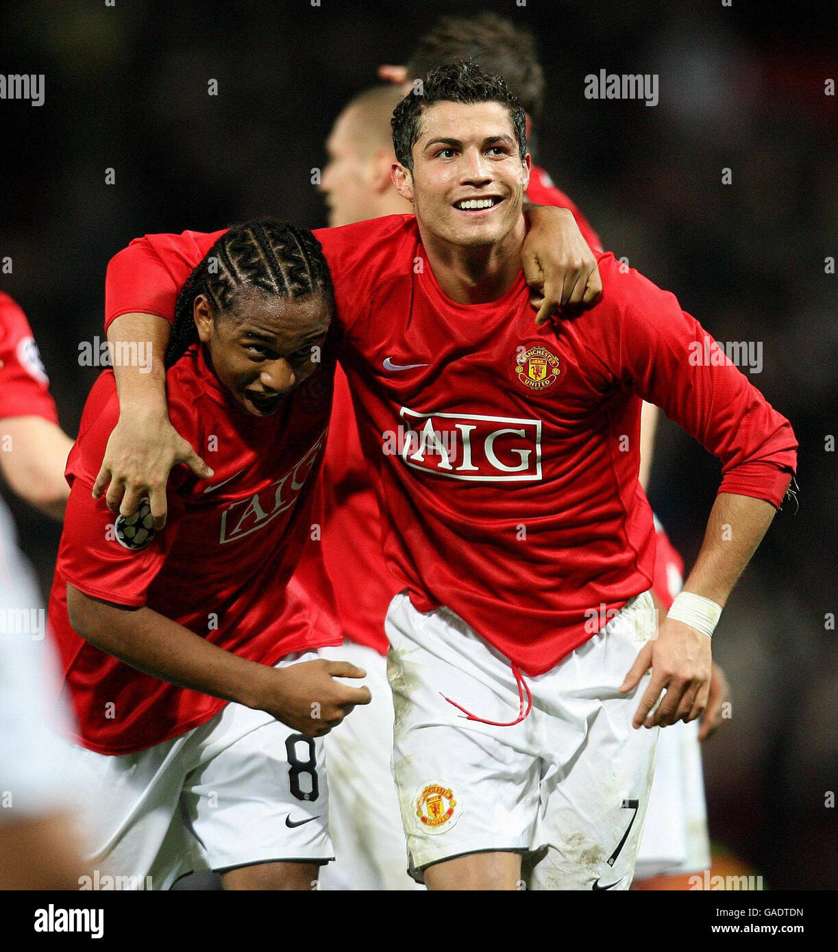 Manchester United's Cristiano Ronaldo celebrates his goal with Anderson  (left) during the UEFA Champions League match at Old Trafford, Manchester  Stock Photo - Alamy