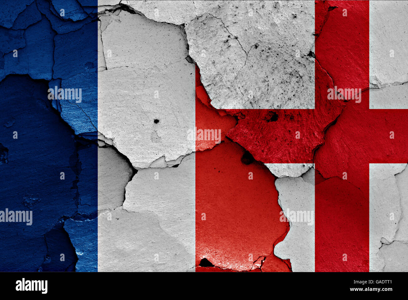 flags of France and England painted on cracked wall Stock Photo - Alamy