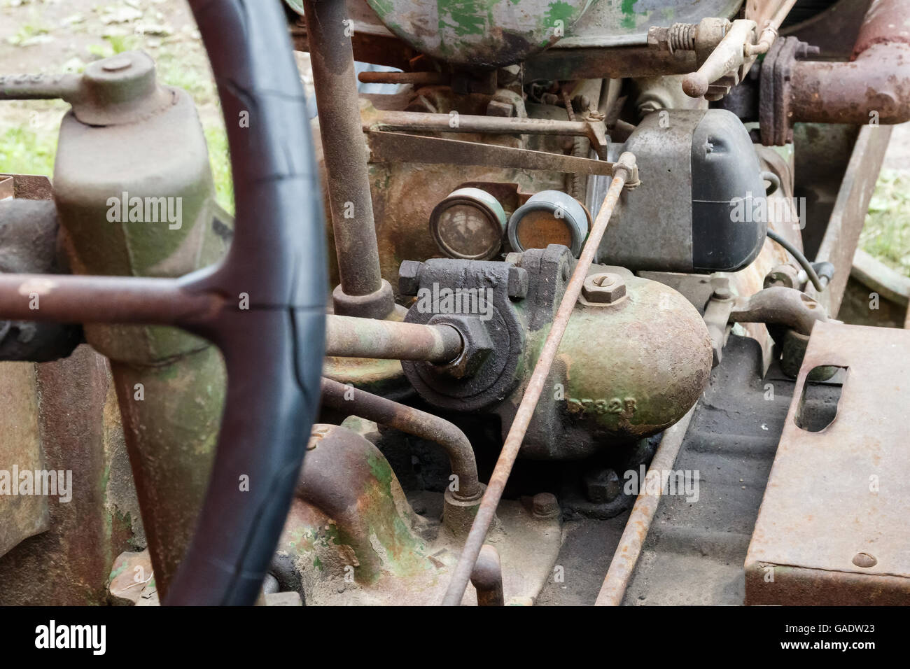 Details of the steering mechanism of an old tractor Stock Photo Alamy