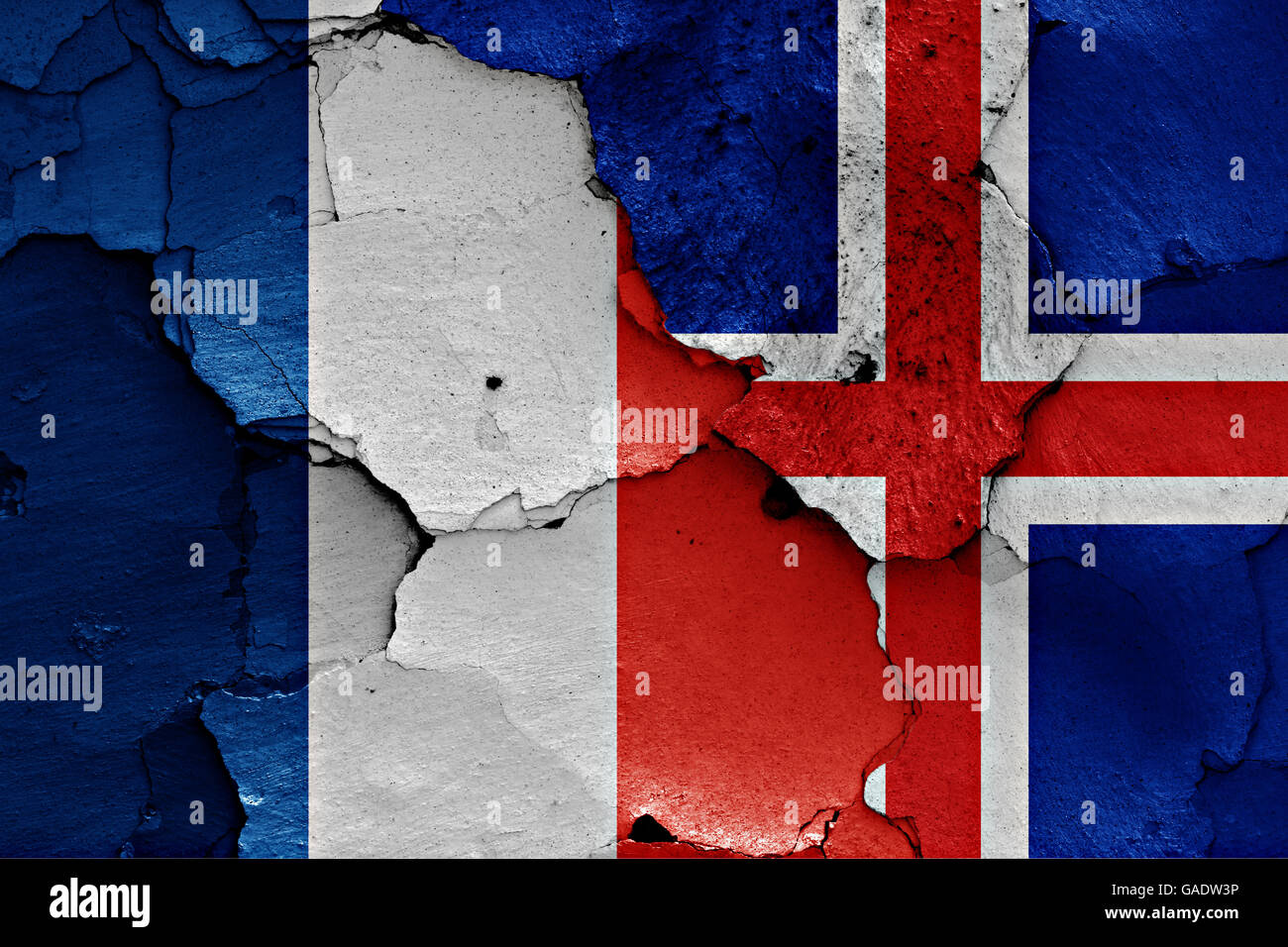 flags of France and Iceland painted on cracked wall Stock Photo - Alamy