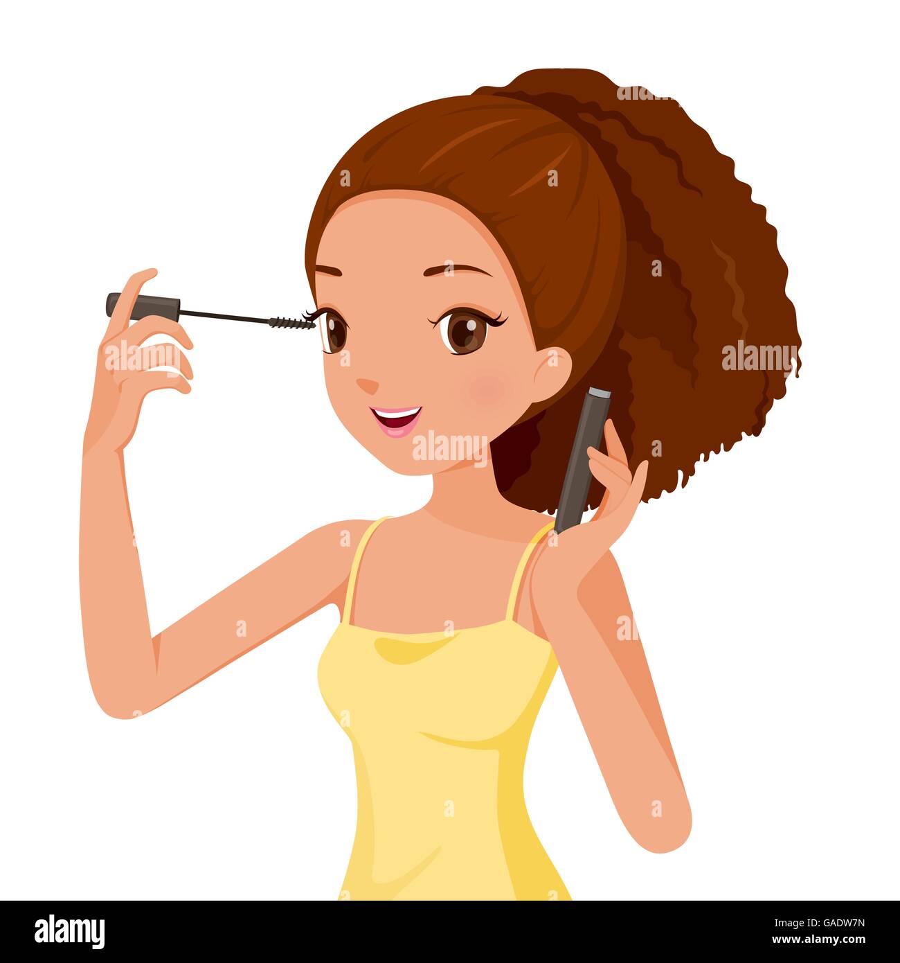 Profile of beautiful cartoon brunette girl with big brown eyes. Side view  of cute valentines girl