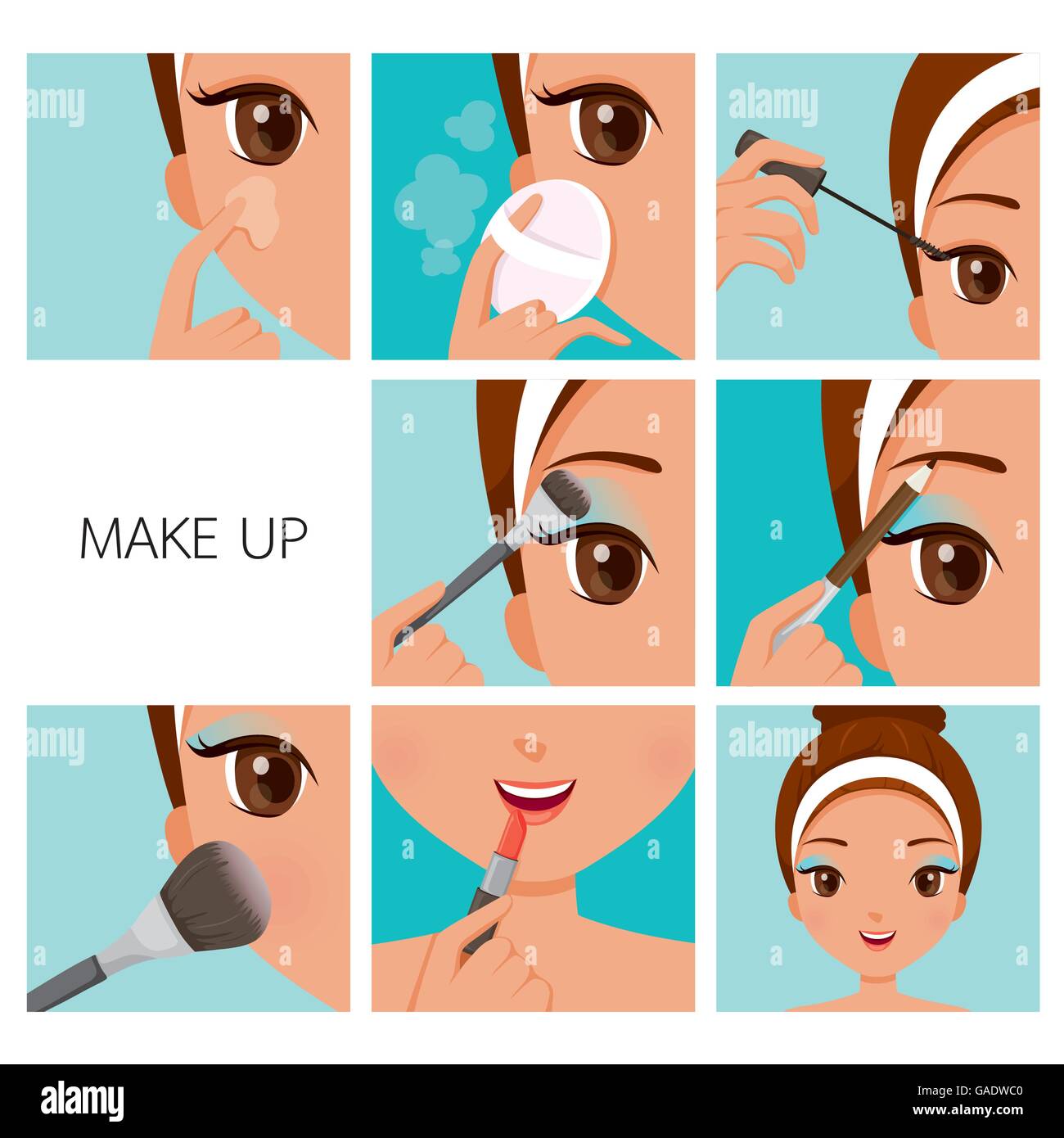 Step To Make Up For Woman With Tanned Skin, Facial, Beauty, Cosmetic, Makeup, Health, Lifestyle, Fashion Stock Vector