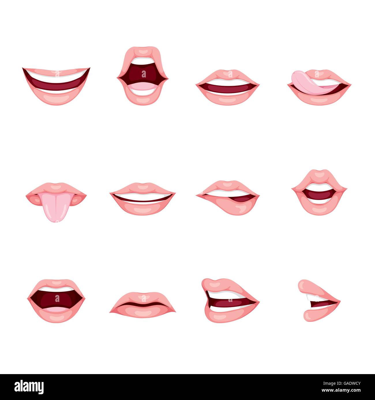 Mouths Set With Various Expressions, organ, emoji, facial expression, human face, feeling, mood, personality, symbol Stock Vector