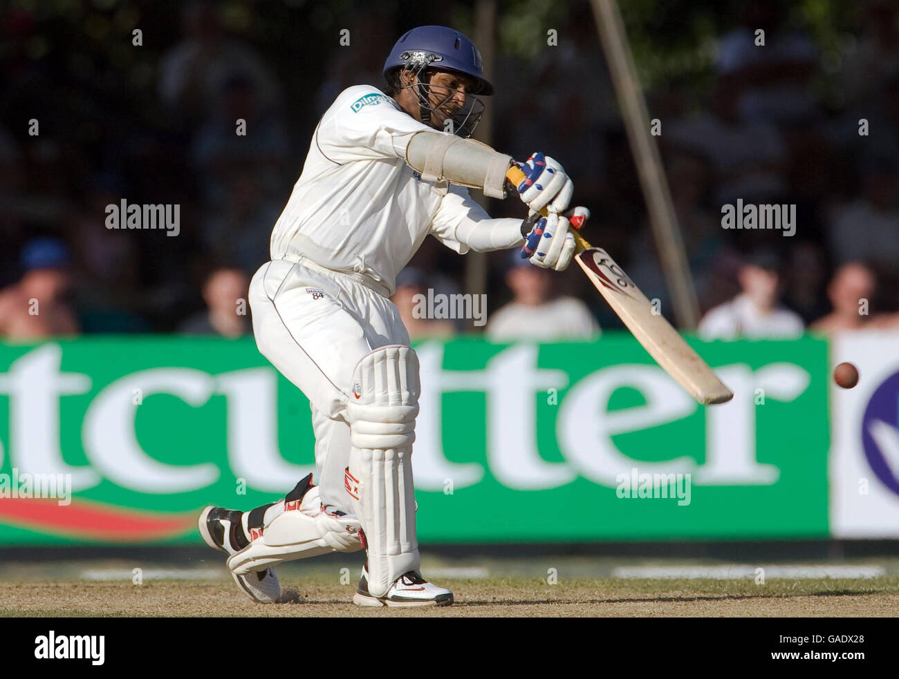 Sri Lanka's Kumar Sangakkara hits the ball during the First Test at the