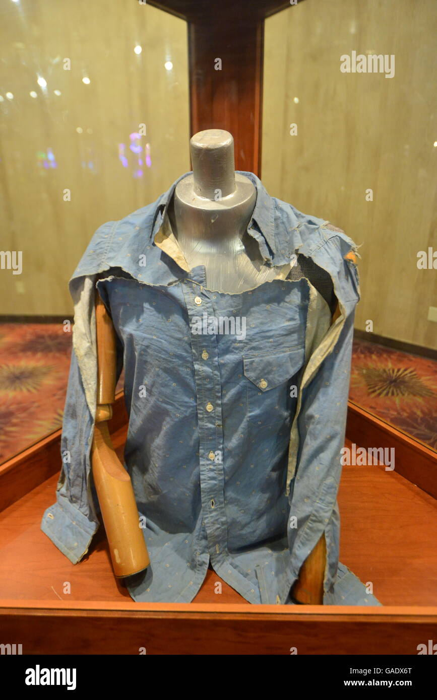 The shirt that Clyde Chestnut Barrow was wearing when he was killed on May 3rd 1934. Stock Photo