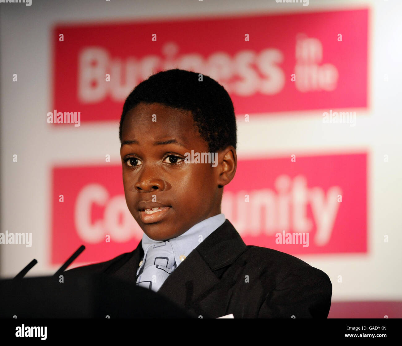 13-year-old old Rugby School pupil, Marcus Kerr, addresses 'Business in the Community's' summit. Stock Photo