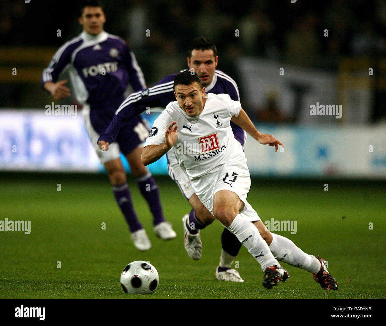 Tottenham Hotspur's Steed Malbranque in action during the UEFA Group G match at the Constant Vanden Stock Stadium, Brussels. Stock Photo