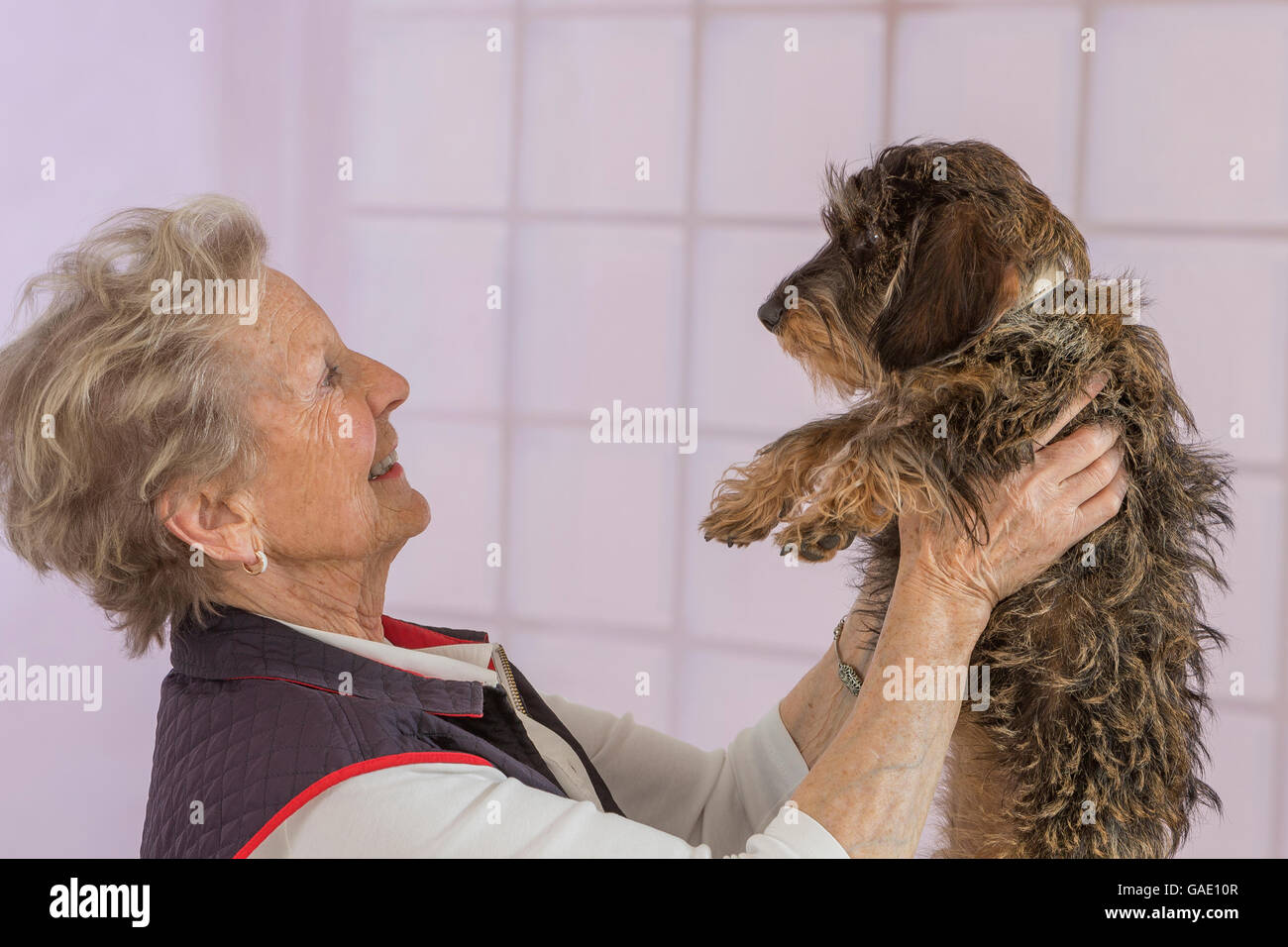 Happy elderly lady with dog hi-res stock photography and images - Alamy