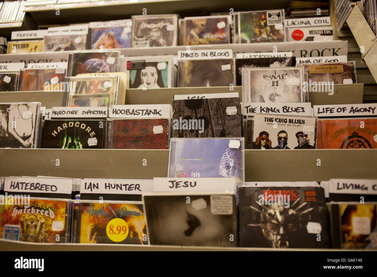 CD's for sale in a record music store Stock Photo