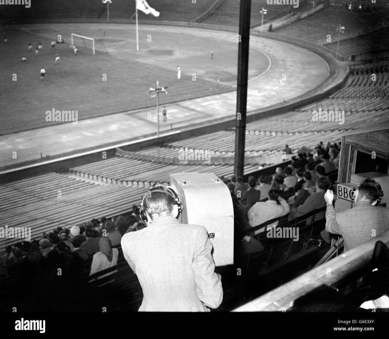 Soccer - Summer Olympic Games 1948 - Final - Yugoslavia v Sweden - London - Wembley Stadium. General view of Wembley stadium during the final from the commentary box Stock Photo
