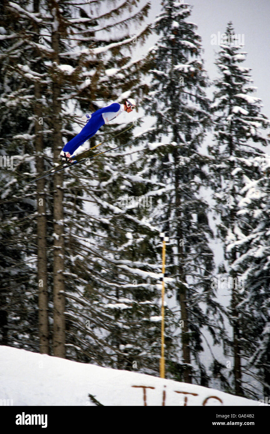 Winter Olympic Games 1984 - Sarajevo. Finland's Markku Pusenius competes in the Ski Jump. Stock Photo