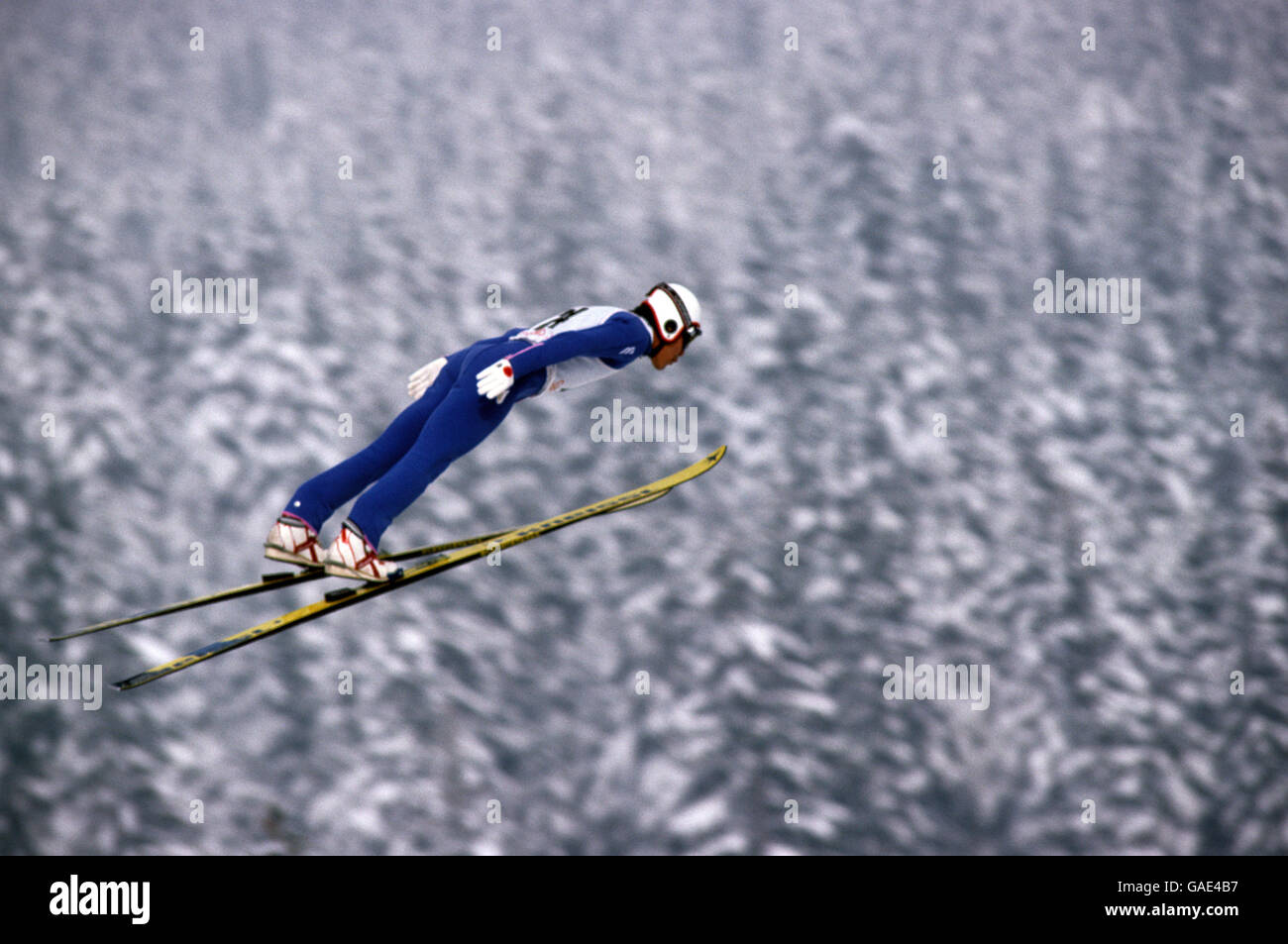 Winter Olympic Games 1984, Sarajevo. Japan's Masaru Nagaoka competes in the Ski Jump. Stock Photo