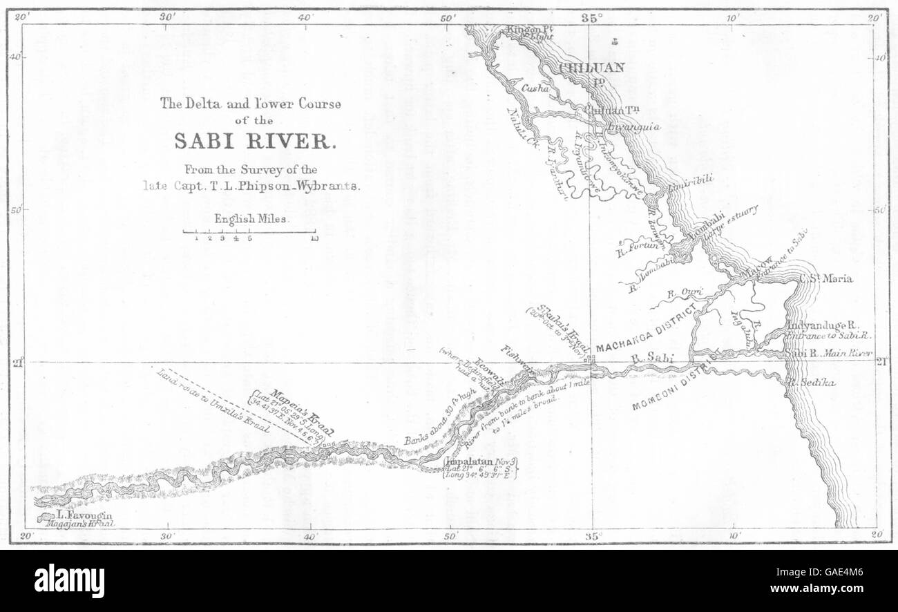 AFRICA: The Delta and Lower Course of the Sabi River. RGS Sketch map, 1883 Stock Photo