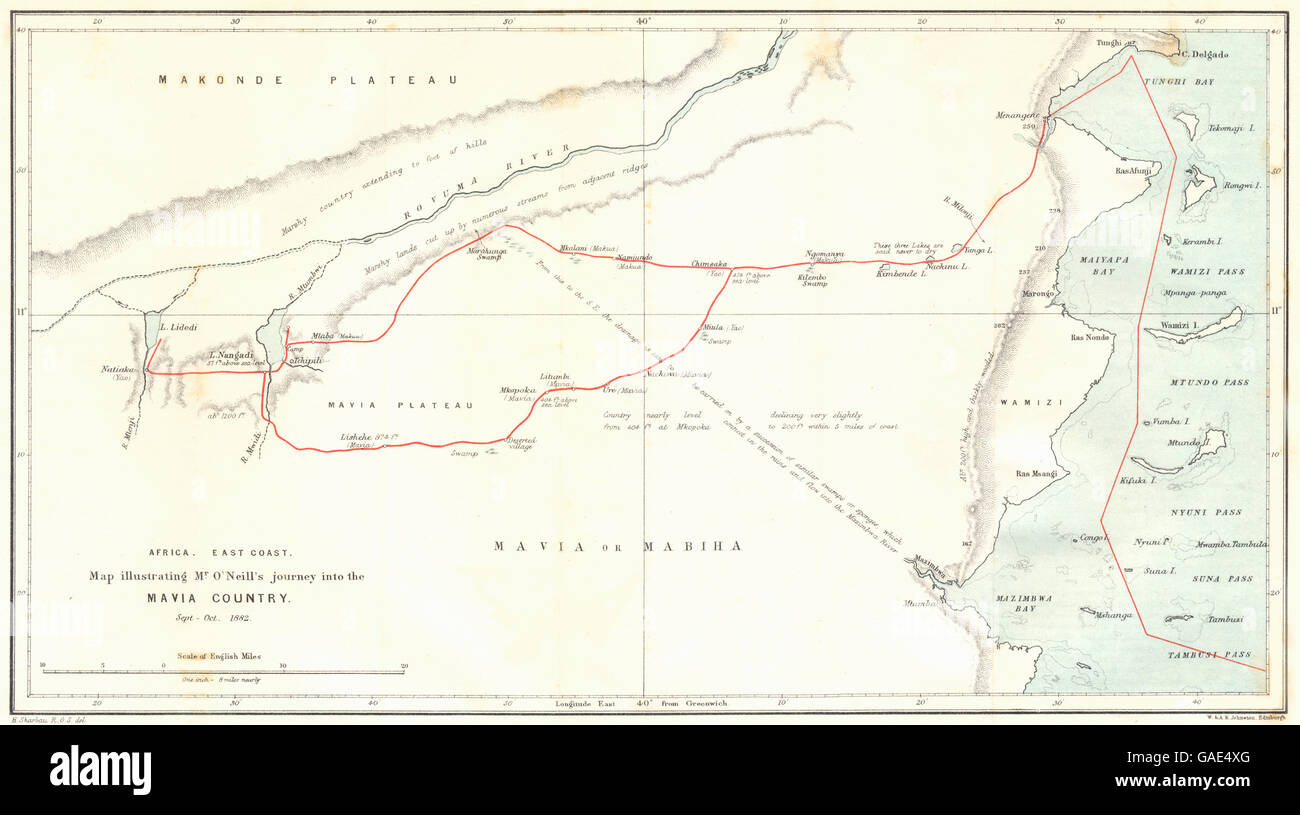 MOZAMBIQUE: coast. Mavia Mabiha country. O'Neill 1882. RGS map, 1883 Stock Photo