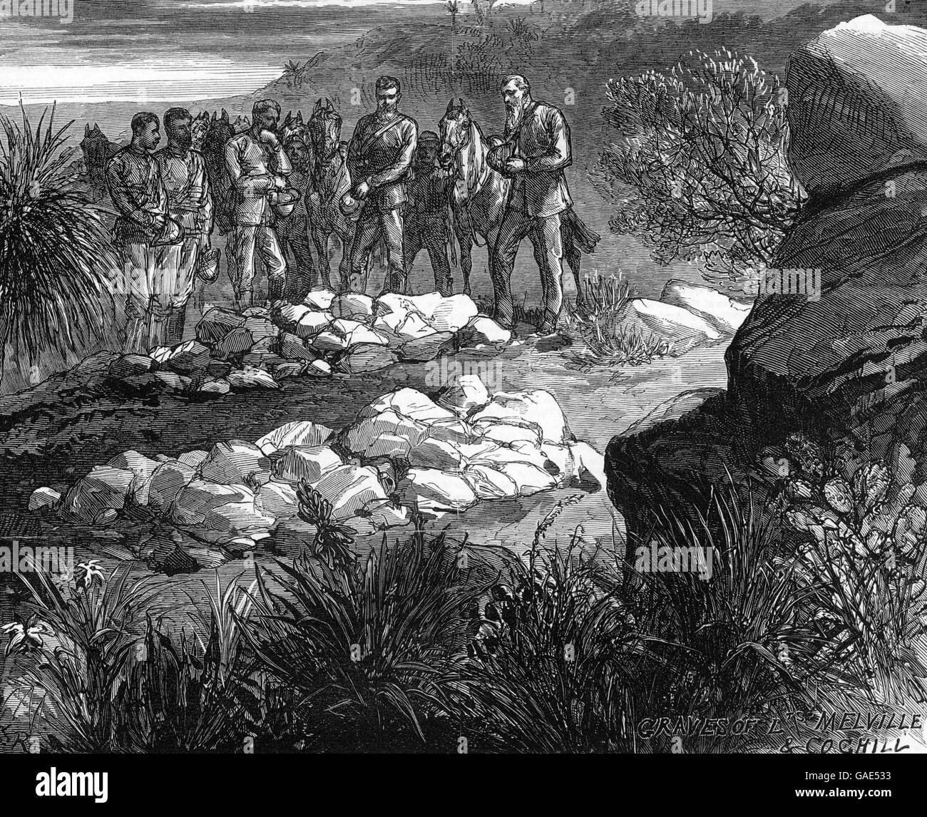 The Zulu War: Sketches at Rorke's Drift, by Lieutenant H.C. Harford, 99th Regiment. 12 April 1879 Stock Photo