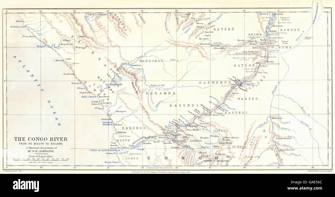 CONGO: The Congo river form its Mouth to Bolobo. RGS map, 1883 Stock Photo