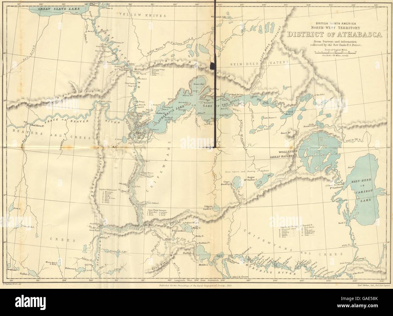 CANADA:British North America North–West territory Athabasca. RGS map, 1883 Stock Photo