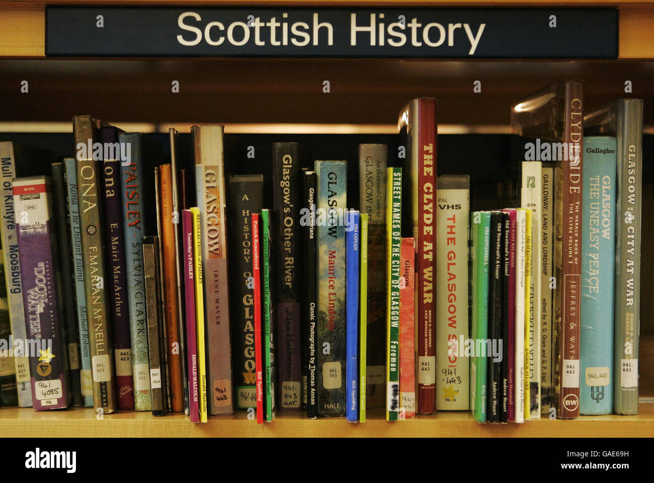 A general view of Scottish history books at Falkirk Library, after it was announced that Scottish history is to be a compulsory part of the Higher exam for the first time. Stock Photo