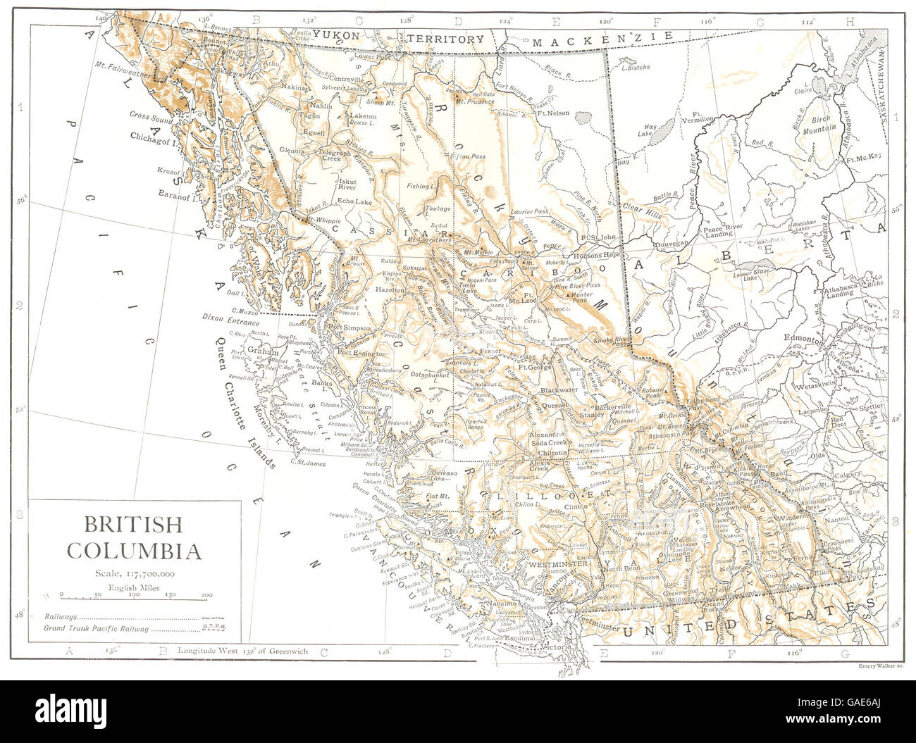 CANADA: British Columbia, 1910 antique map Stock Photo