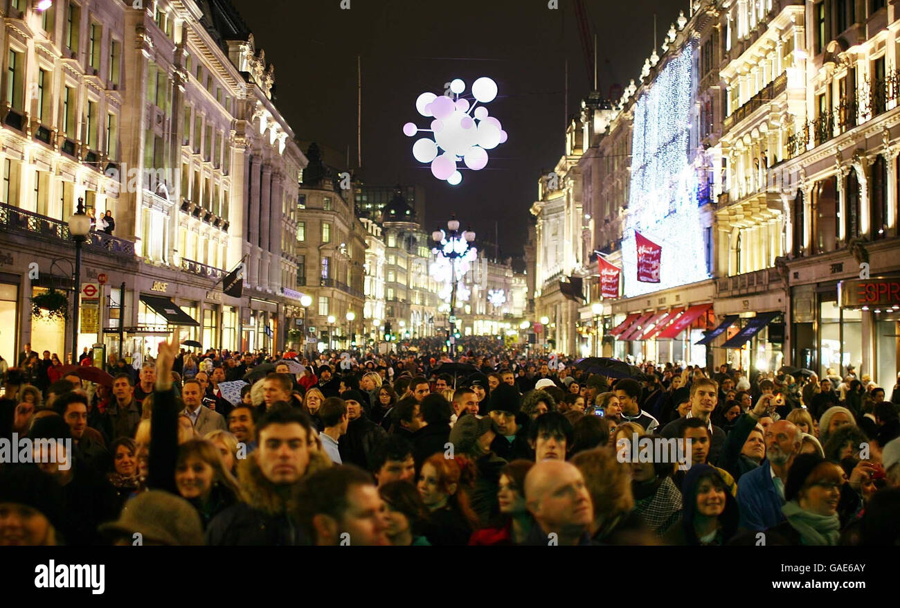 Regent Street Christmas lights switch on London Stock Photo Alamy