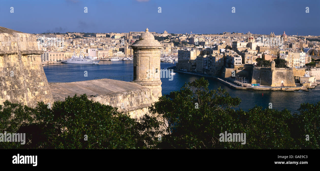 View of Senglea, Three Cities, from Barrakka Gardens, Valletta, Malta, Europe Stock Photo