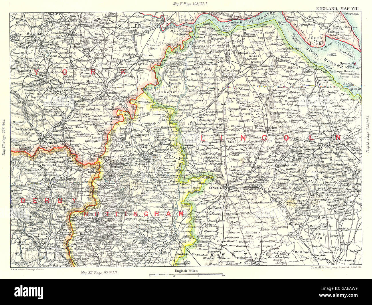 EAST ENGLAND: Humber Estuary Lincolnshire Nottinghamshire S Yorkshire, 1893 map Stock Photo
