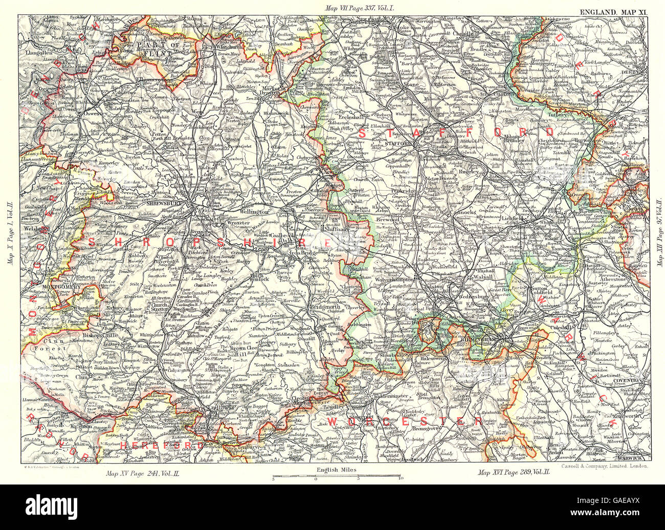 SHROPSHIRE & SOUTH STAFFORDSHIRE: West Midlands. Birmingham Shrewsbury, 1893 map Stock Photo