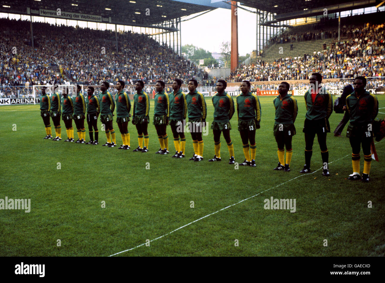 Soccer - FIFA World Cup West Germany 1974 - Group 2 - Zaire v Scotland - Westfalenstadion, Dortmund. The Zaire team on the field. Stock Photo