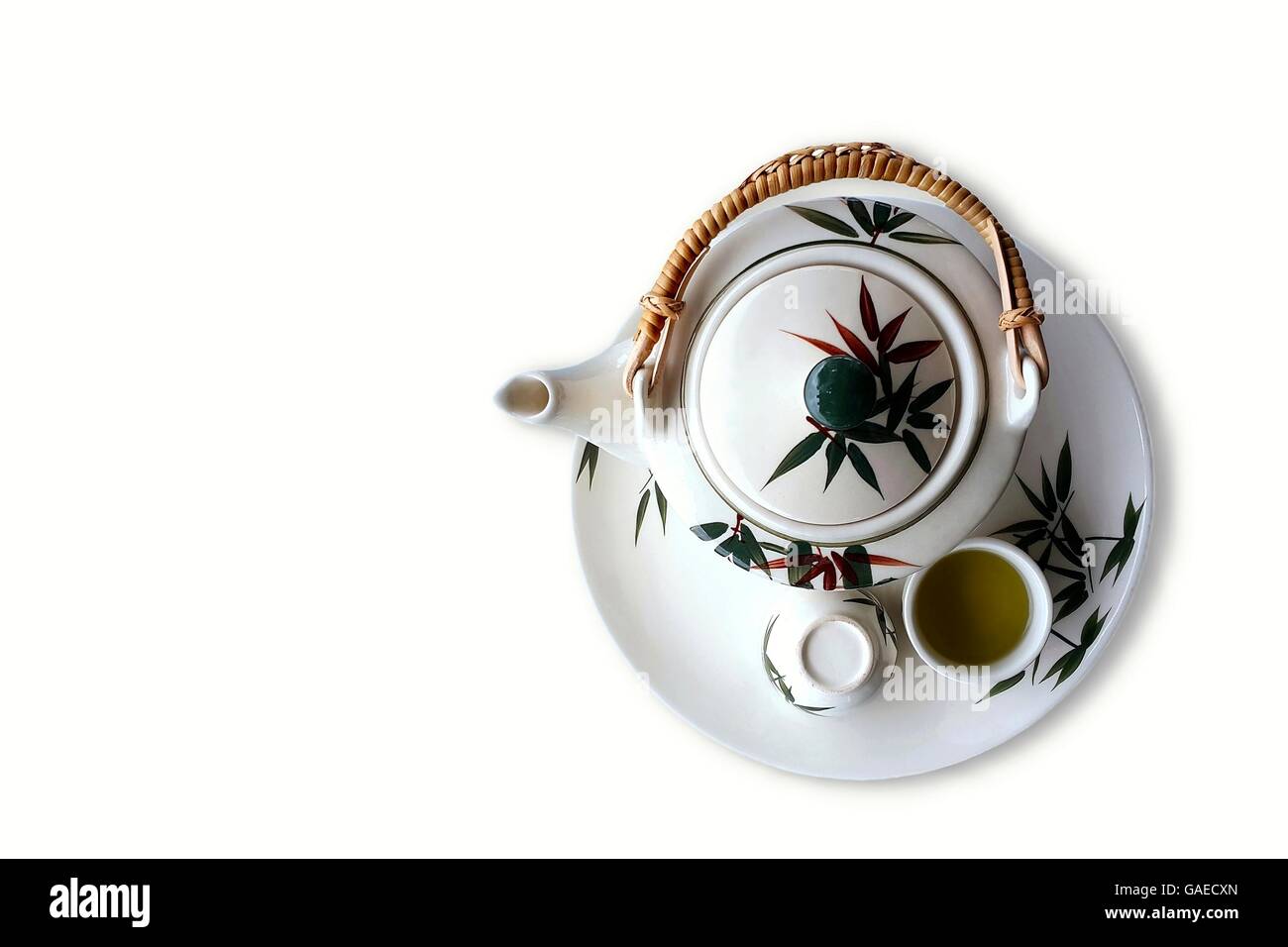 Traditional Chinese teapot and teacups isolated on white background