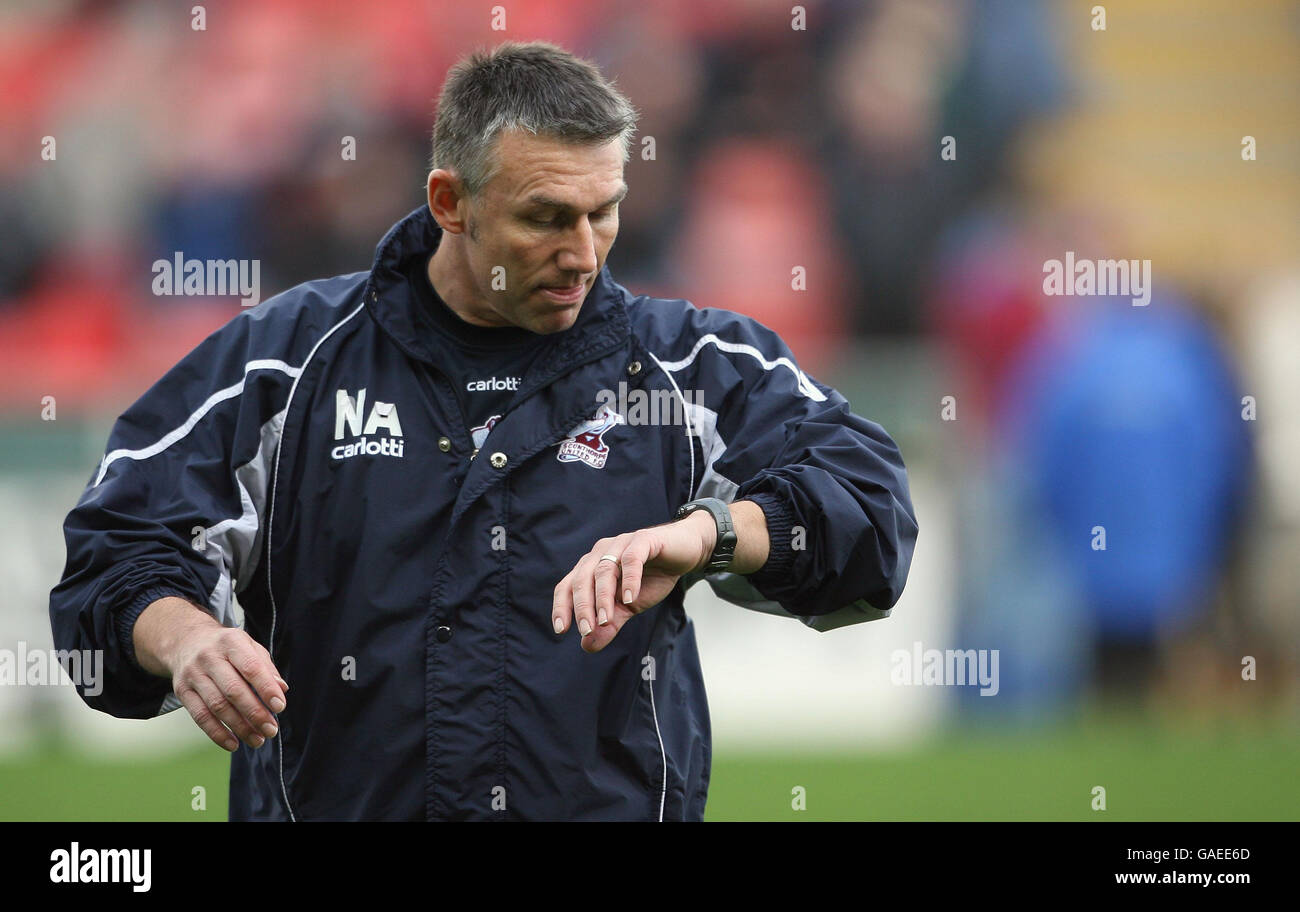 Scunthorpe United's manager Nigel Adkins during the Coca-Cola Football League Championship match at Bloomfield Road, Blackpool. Stock Photo