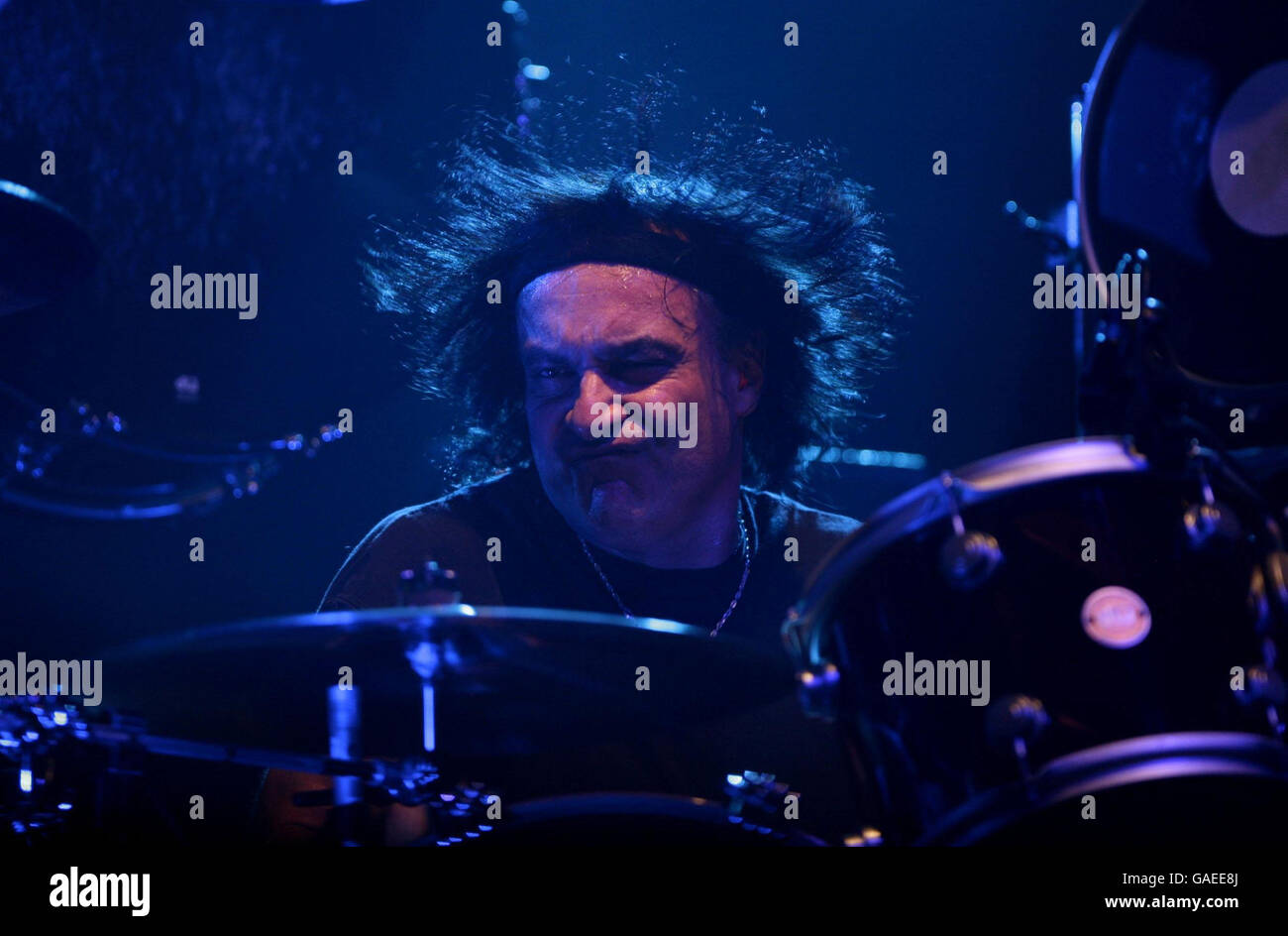 Vinnie Appice of Heaven and Hell performing live at Wembley Arena, north London. Stock Photo