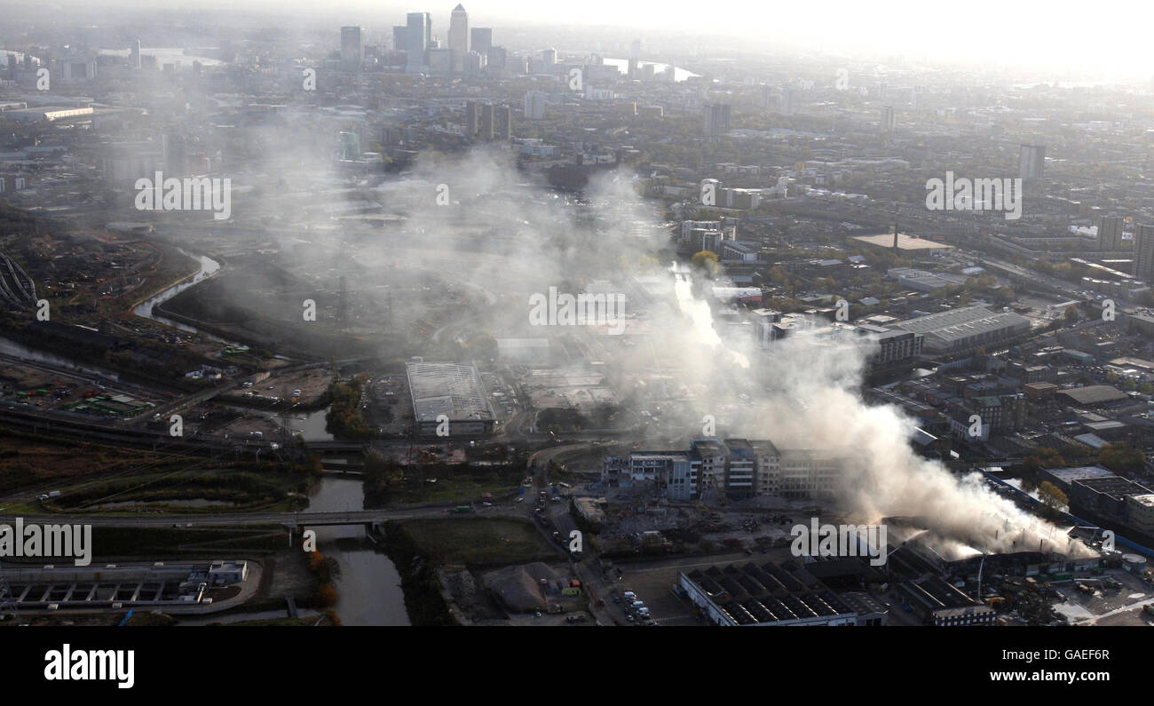 Aerial view of London as a plume of smoke spills out from a fire at a ...