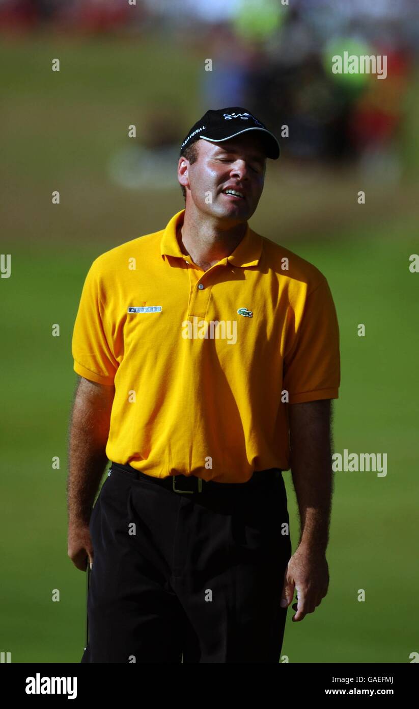 Golf - The 131st Open Golf Championship - Muirfield - Fourth Round. Thomas Levet stands dejected ater a missed putt Stock Photo