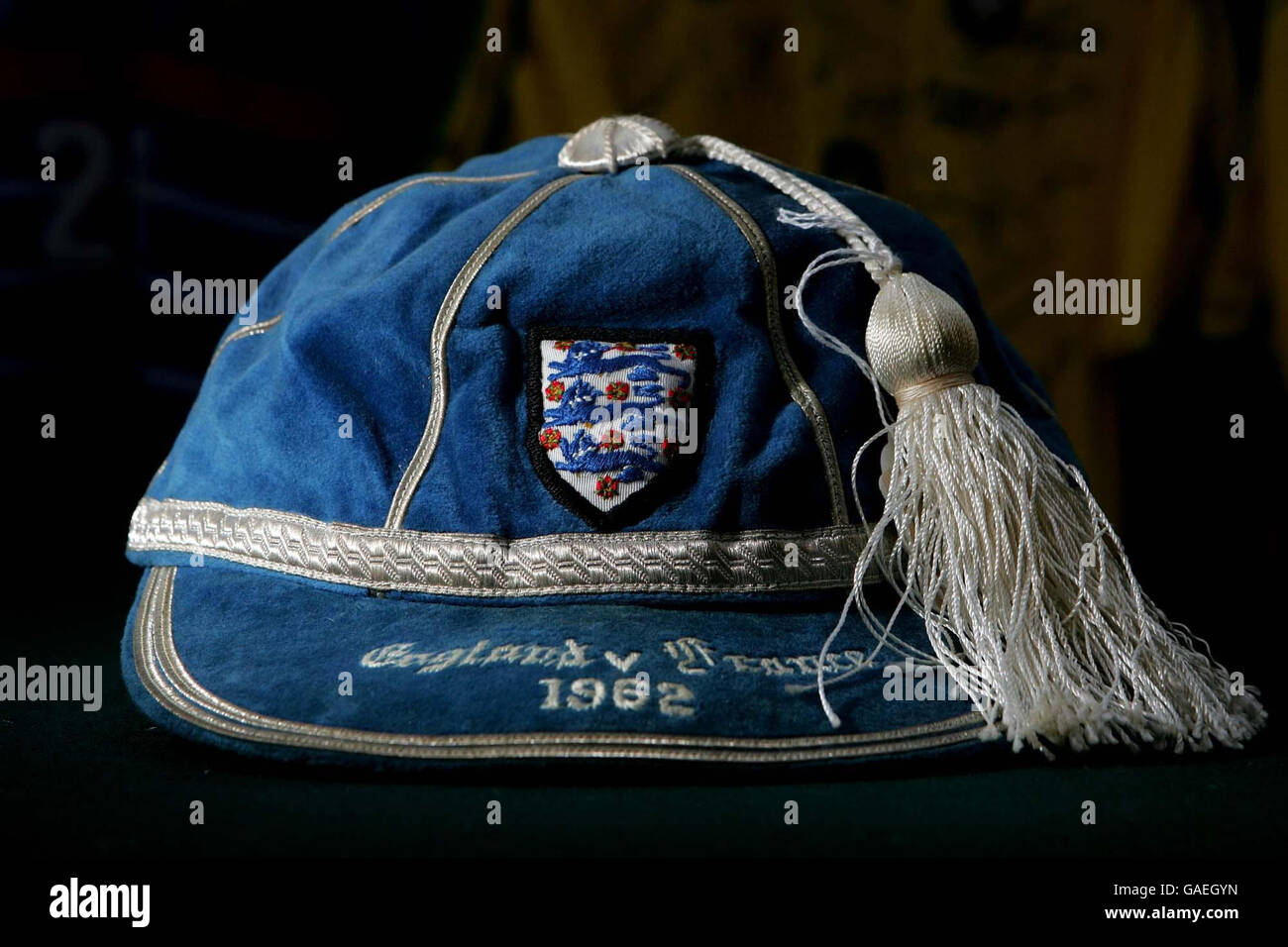An international cap awarded to Bobby Moore when England drew with France  1-1 on 3rd October 1962 at Hillsborough, England one of the items in the  Iconic Sporting Collections at Christie's auction