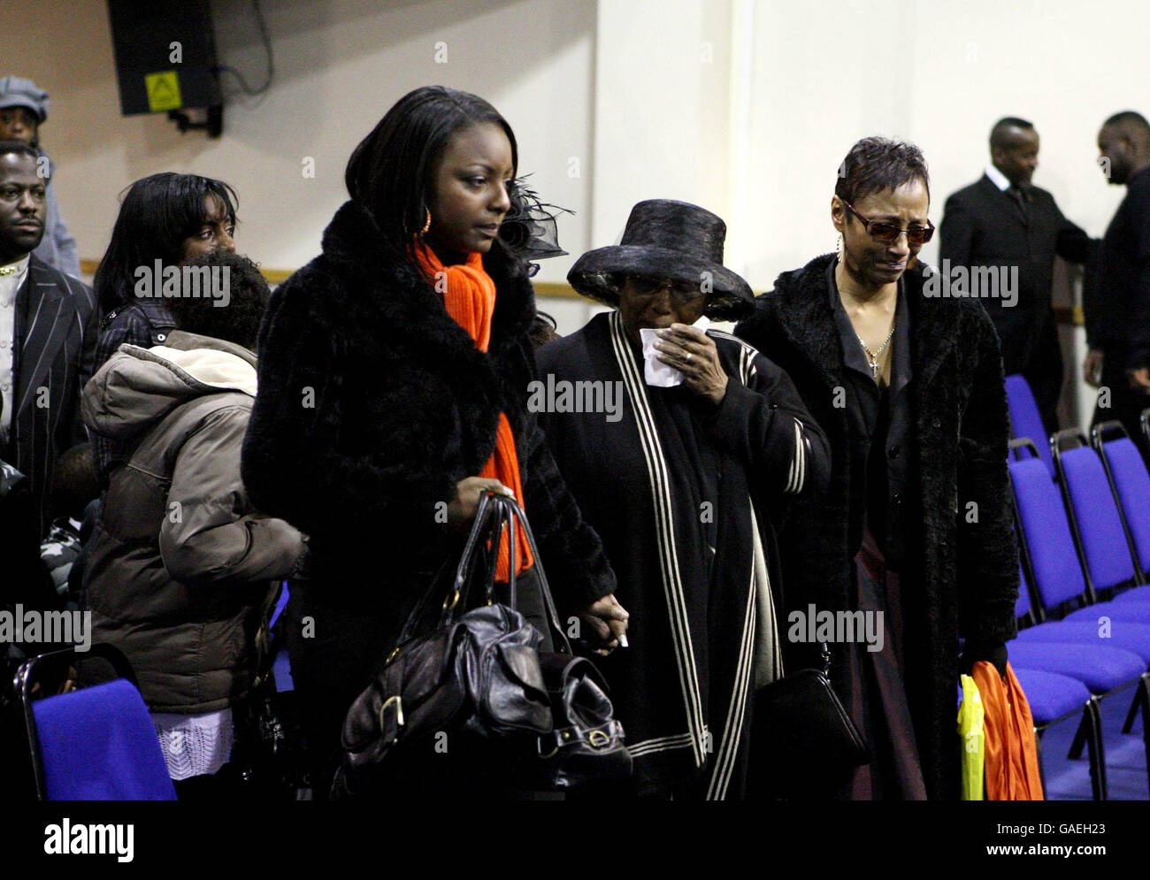 Family of Julien Warrington arrrive at his funeral at Ruach Ministries in Brixton, South London. Stock Photo