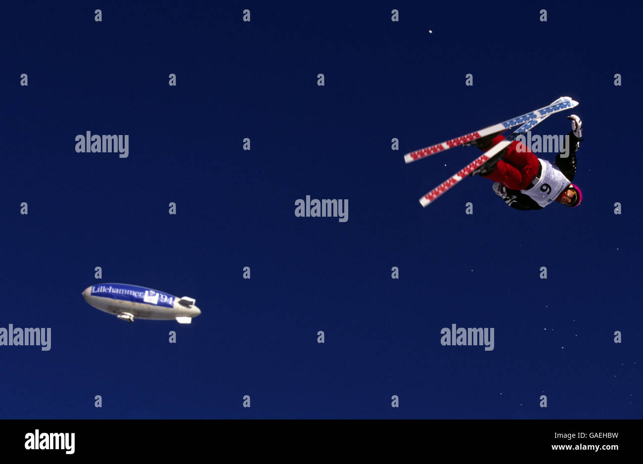 France's Jean Marc Bacquin competes in the Freestyle Aerials. Stock Photo