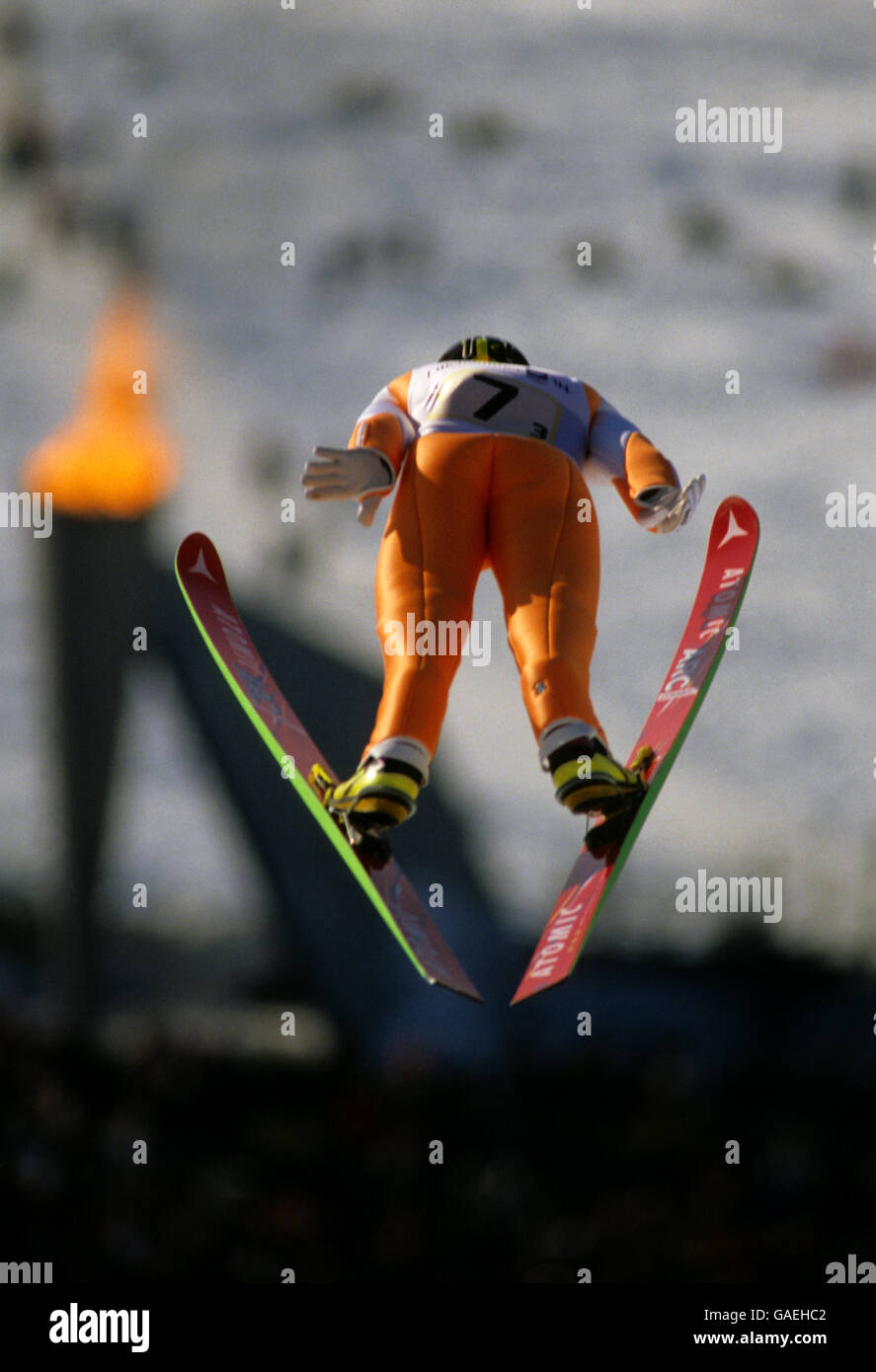 Finland's Janne Petteri Ahonen competes in the team K120 Ski Jump Stock Photo
