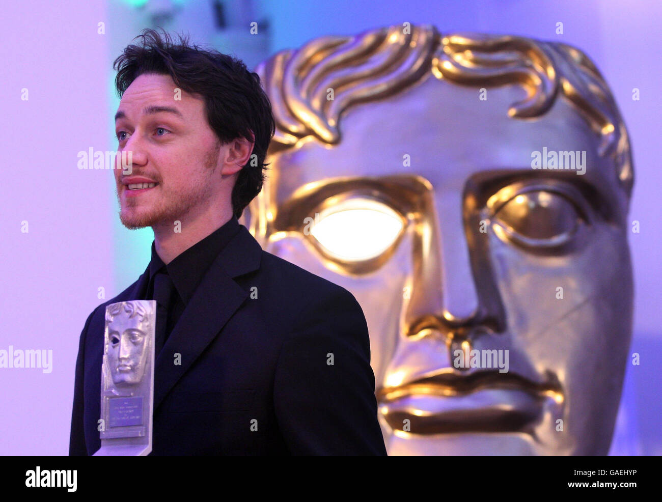 BAFTA Scotland Awards - Glasgow. James McAvoy with his award for best actor at the BAFTA Scotland Awards held at the City Halls in Glasgow. Stock Photo
