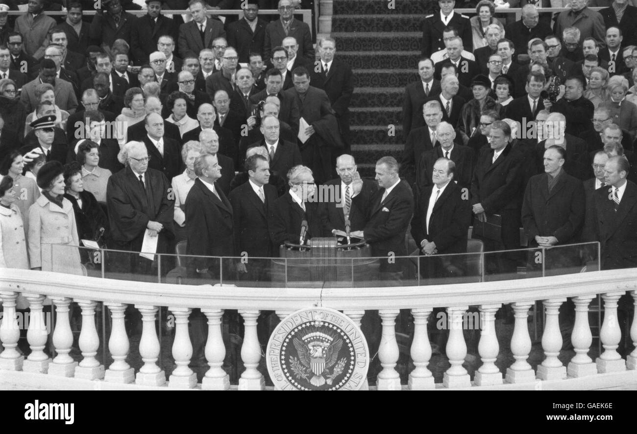 Spiro T. Agnew takes the Oath of Office as Vice President from Senator Everett M. Dirksen. Stock Photo