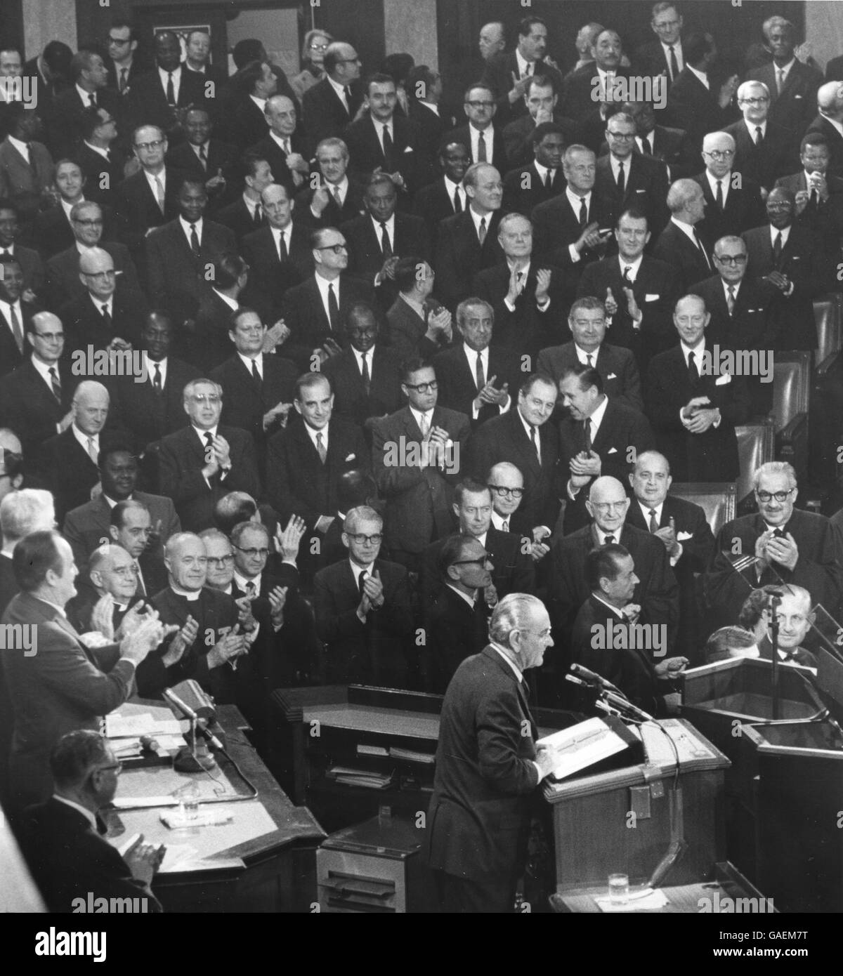 President Lyndon B. Johnson delivers his sixth and final State of the Union address to Congress. Stock Photo