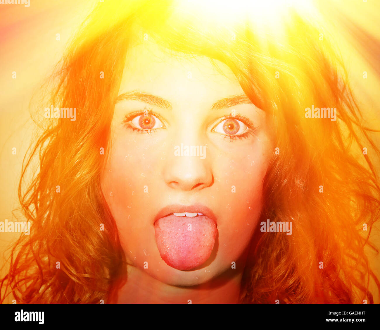 Exhausted girl on a very hot day Stock Photo