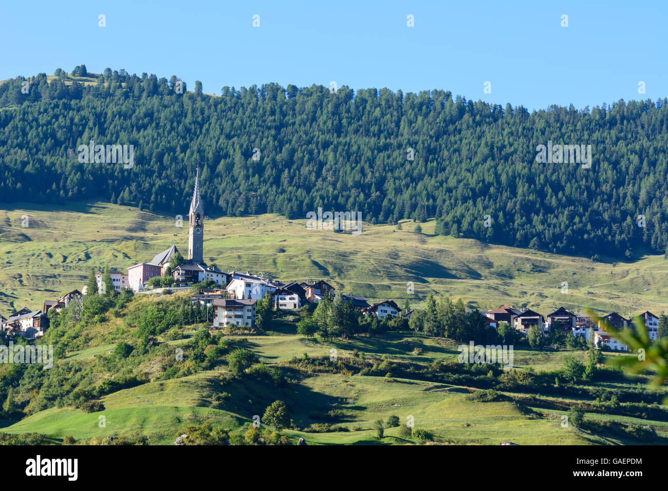 Sent view to Sent Switzerland Graubünden, Grisons Unterengadin, Lower Engadine Stock Photo