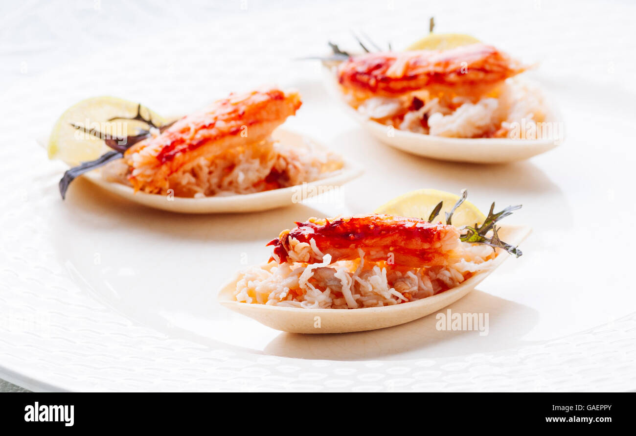 Elegant and delicious morsel of crab and ground for cocktail Stock Photo