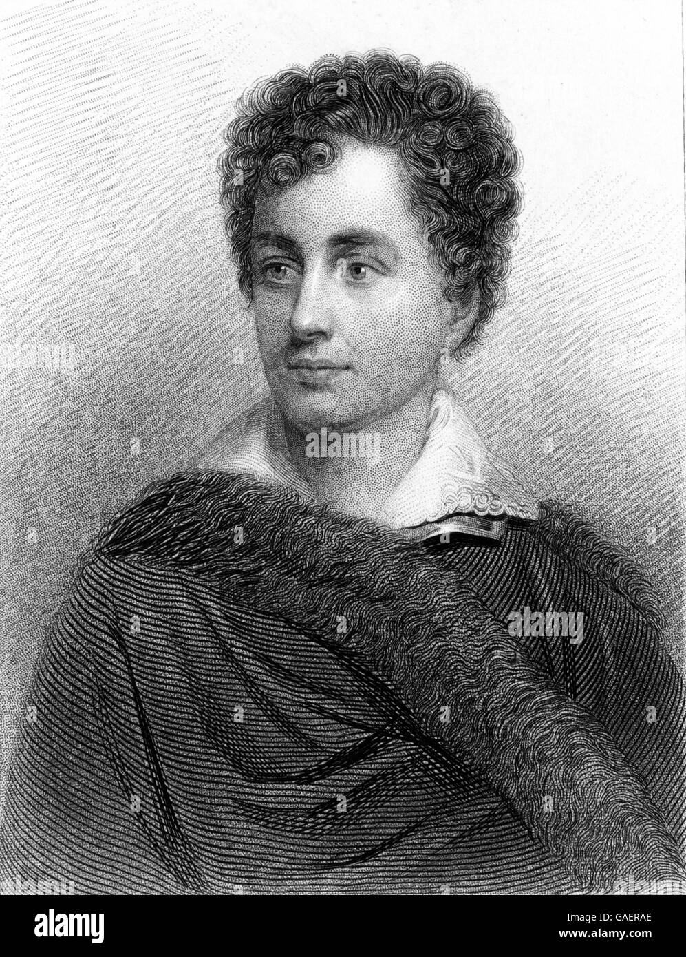 Lord Byron, portrait engraving from a painting by George Sanders, published 1880. Stock Photo