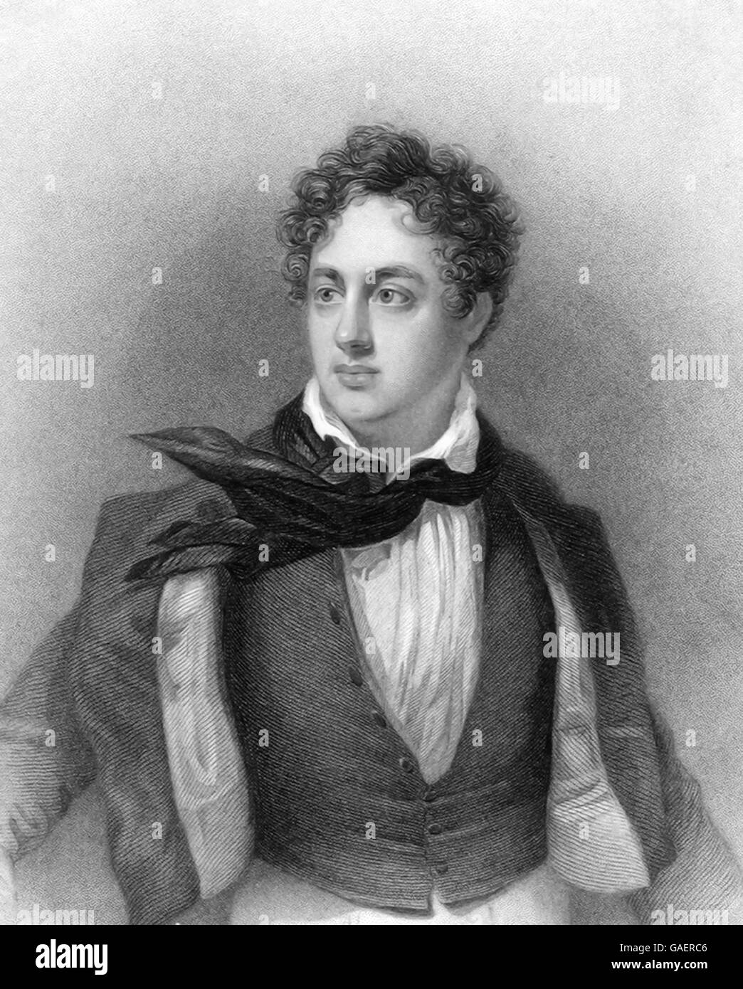 'Lord Byron at the age of 19', engraving by Edward Finden from a painting by George Sanders, published 1837. Stock Photo