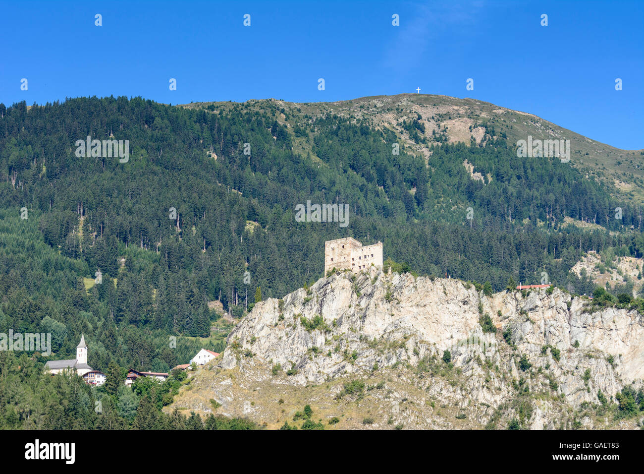 Ladis Laudegg Castle, church Austria Tirol, Tyrol Sonnenterrasse Stock Photo