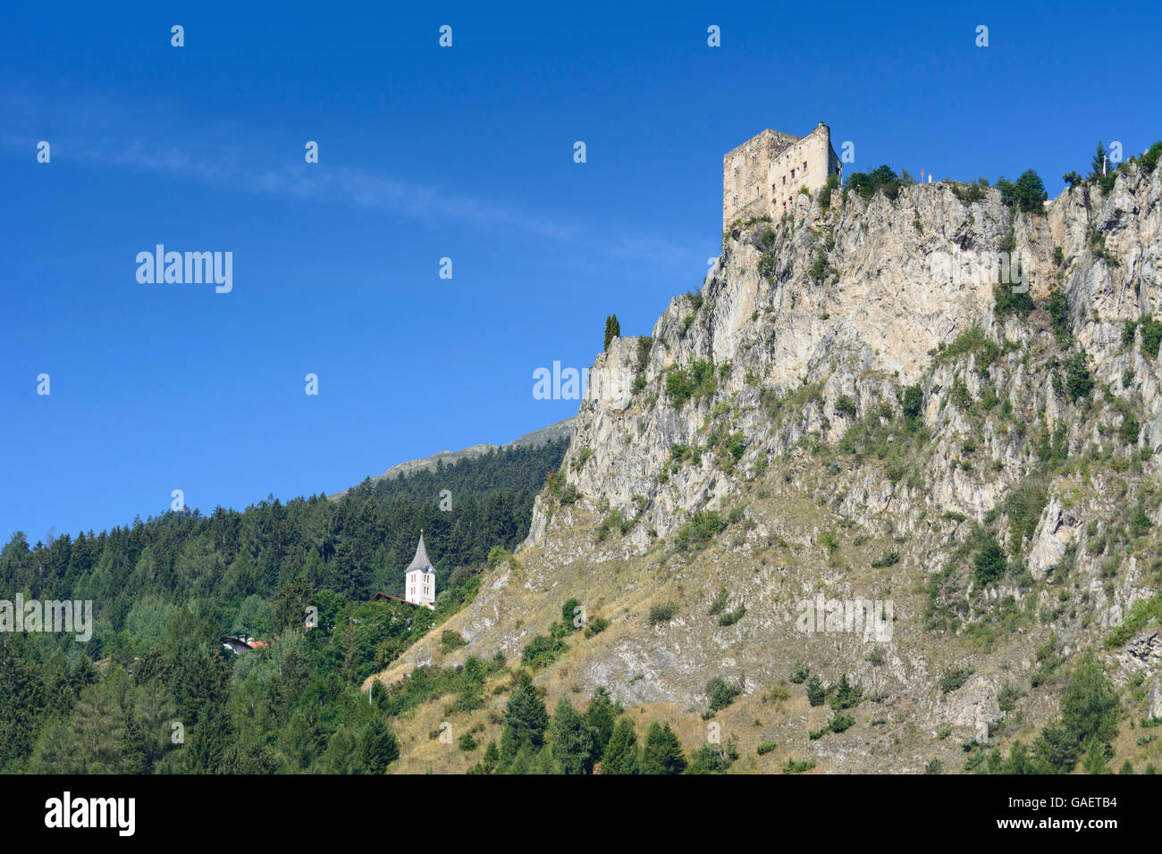 Ladis Laudegg Castle, church Austria Tirol, Tyrol Sonnenterrasse Stock Photo