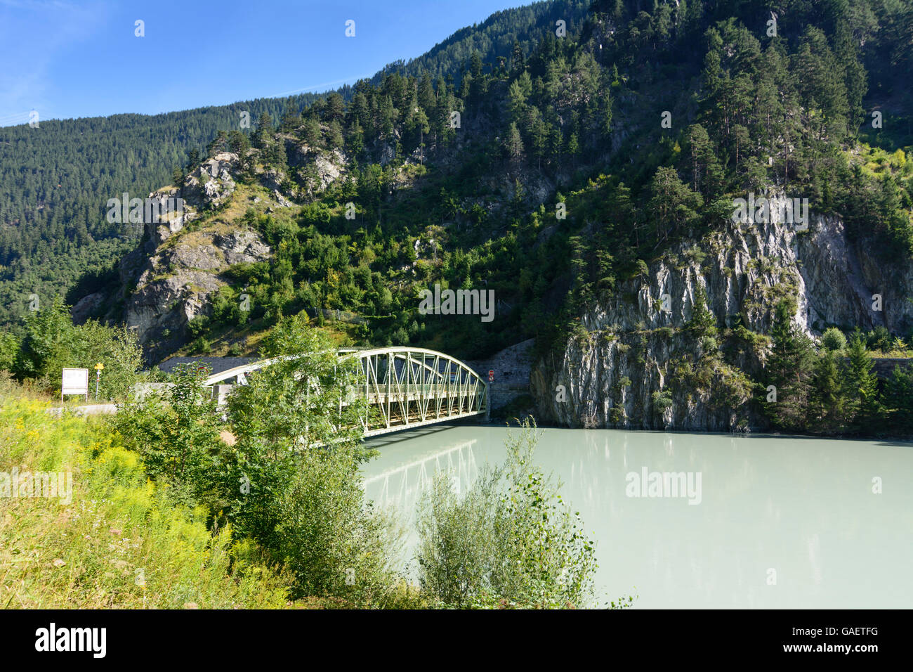 Fließ Pontlatzbrücke over river Inn Austria Tirol, Tyrol Oberes Gericht Stock Photo