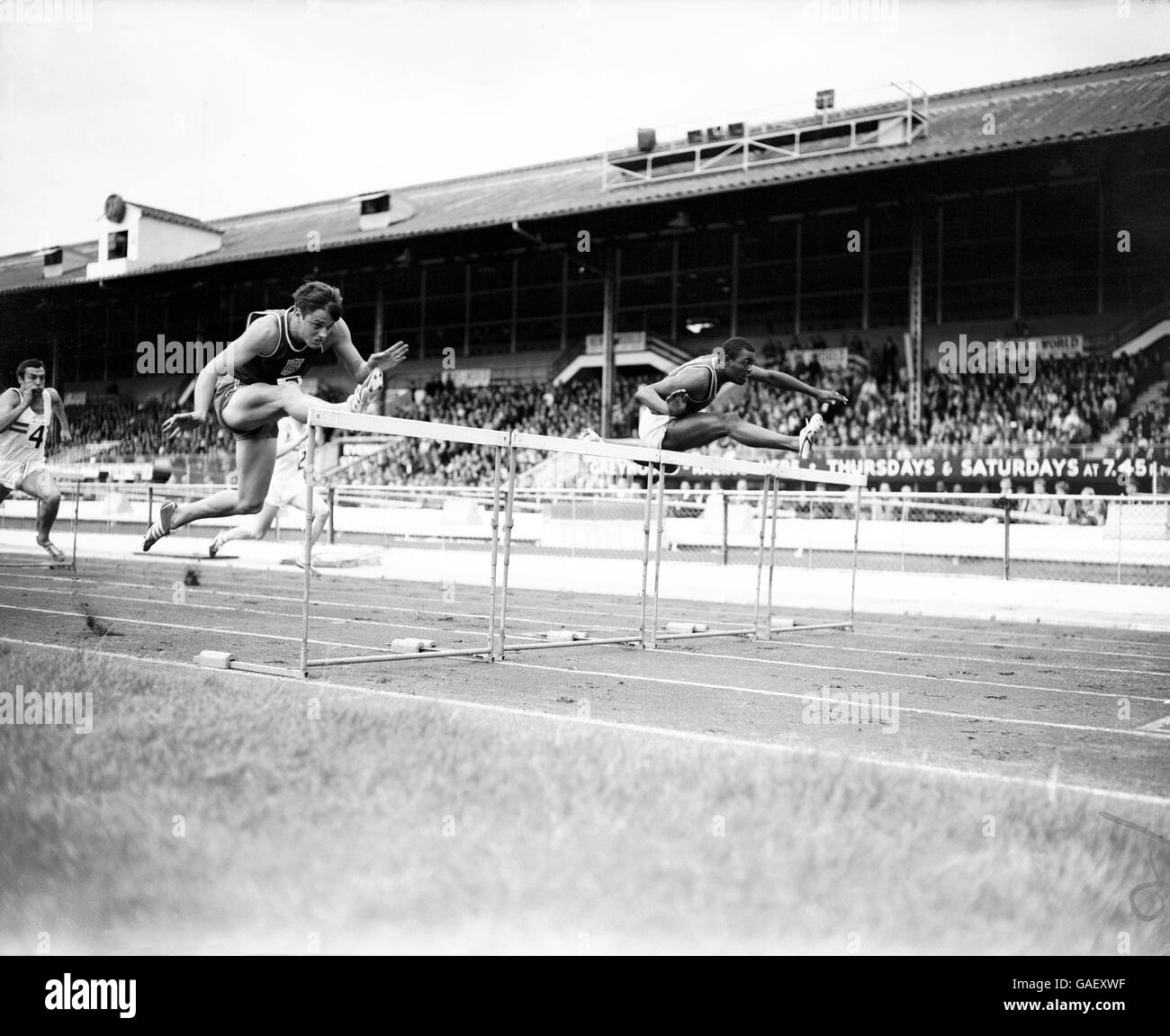 Athletics Great Britain v USA White City Men's 110m Hurdles. USA