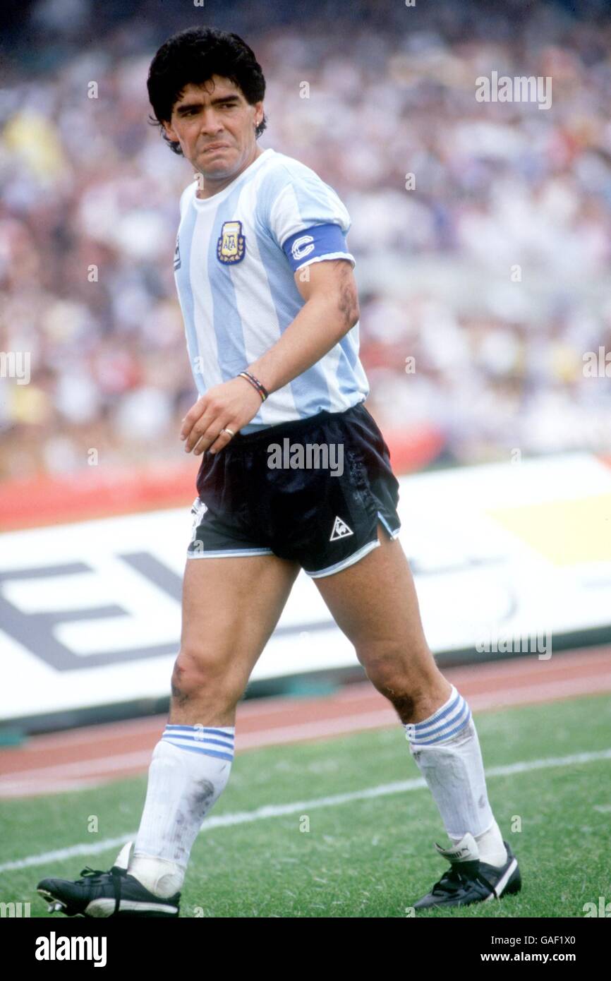 Argentina's Diego Maradona stares daggers at an opponent after being the victim of a vicious foul Stock Photo